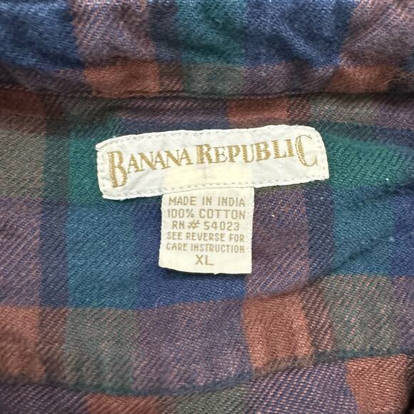 BANANA REPUBLIC Vintage Cotton Flannel Green Yellow Plaid Button Up Shirt Sz XL - Picture 3 of 6
